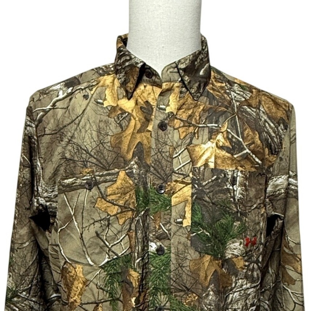 Under Armour Shirt Mens Medium Camo Button Up Long Sleeve Realtree HeatGear